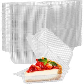Stock Your Home Cake Slice Container (50 Pack) - 1 Compartment Clear Plastic Trays with Hinged Lid - Single Slice Container for 7"-10" Diameter Cake or Pie, Cheesecake, Tres Leches, Flan, Desserts in Kuwait