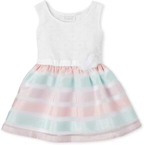 The Children's Place Baby Toddler Girls Floral Mesh Stretch Jacquard Dress, CRYSTALMNT, 9-12 Months in Saudi Arabia