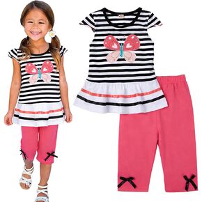 LUKYCILD Baby Girls Summer Clothes Casual Clothing Suit Short Sleeve Striped T-Shirt +Pants in Saudi Arabia