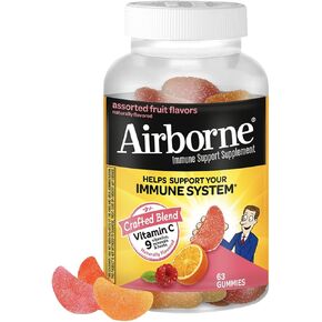 Airborne Vitamin C 750mg (per serving) - Assorted Fruit Gummies (63 count in a bottle), Gluten-Free Immune Support Supplement With Vitamins C E, Selenium in Saudi Arabia