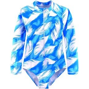 HOOBABE Kids Girls Rash Guard كم طويل قطعة واحدة ملابس سباحة بسحاب لباس سباحة UPF 50+ زهور نباتية استوائية للأعمار 3-12 in Kuwait