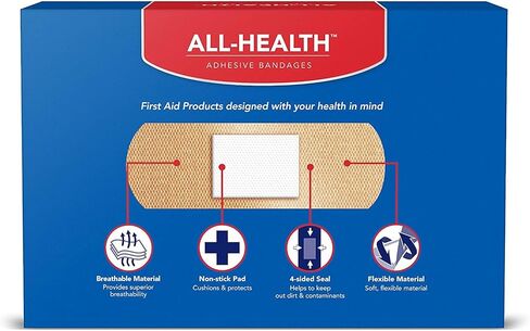 All Health Flexible Fabric Adhesive Bandages, Assorted Sizes Variety Pack, 200 ct | Flexible Protection for First Aid and Wound Care in Kuwait