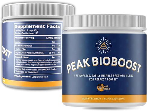 Peak Biome Peak BioBoost - مكمل ألياف البريبايوتك - مكملات غذائية هضمية عديمة النكهة - مسحوق بريبايوتك سهل الذوبان - بدون غلوتين أو صويا أو منتجات ألبان - كمية تكفي لمدة شهر - 30 حصة in Kuwait