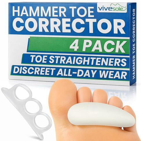 VIVEsole Hammer Toe Corrector for Men and Women (4pc) Cushioned Gel Straightener Loops - Toe Support Cushion Brace for Bunion Foot Relief, Feet Alignment, Curled, Claw, Crooked, Mallet Toes, 3 Loops in Saudi Arabia