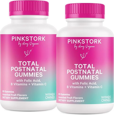 Pink Stork Total Postnatal Vitamin Gummies for Women, Postpartum Recovery and Lactation Support with Folic Acid, Vitamin B6, and Vitamin C, Postpartum Essentials - 60 Gummy in Saudi Arabia