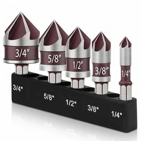 5pcs cumberink bit prick stet ، 82 درجة HSS حفر حوض الحوض بتات للخشب والمعادن والبلاستيك و 1/4 "-3/4" مع 1/4 " in Saudi Arabia