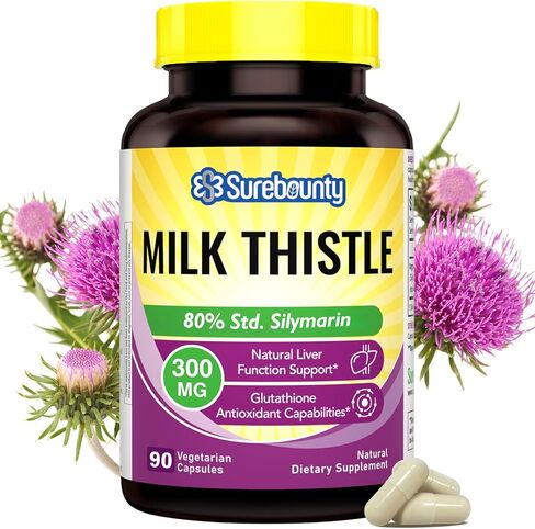 Surebounty Organic Milk Thistle, 9000 mg Equivalent, 30X Concentrated Seed Extract with 80% Silymarin, Liver Cleanse Detox for Men + Women, Once Daily, 90 Veggie Caps in Saudi Arabia