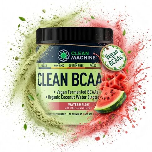 Clean BCAA - 2:1:1 مسحوق BCAAs من مصادر غذائية واستعادة إلكتروليتات ماء جوز الهند ومكملات الطاقة الأمينية - مكمل الأحماض الأمينية النباتية الحائز على جوائز - البطيخ - 222 جم in Saudi Arabia
