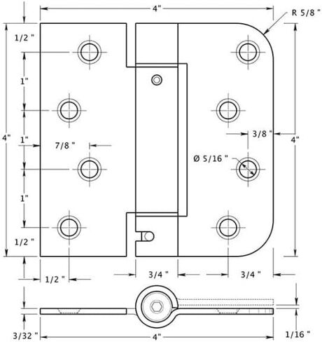 Deltana DSH4SR5-RH 4" x 4" Ball Bearing 5/8" Radius Corner, Square Corner Spring Hinge - Single Hinge - Black in Saudi Arabia