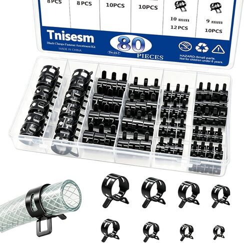 tnisesm 121pcs 6-22mm الربيع خرطوم المشبك مجموعات متنوعة مع دوارة شقة الفرقة خرطوم الوقود المشبك ذو طيات، سيليكون خرطوم فراغ عمل الأنابيب المشبك انخفاض ضغط الهواء كليب المشبك خراطيم المشابك الأكمام (أسود) in Saudi Arabia