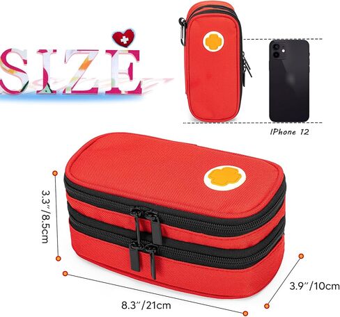 CURMIO Double Layer EpiPen Carrying Case, Portable Medicine Supplies Bag for 2 EpiPens, Auvi-Q, Syringes, Spacer, Nasal Spray, Home and Travel, Black, Empty Bag Only in Saudi Arabia