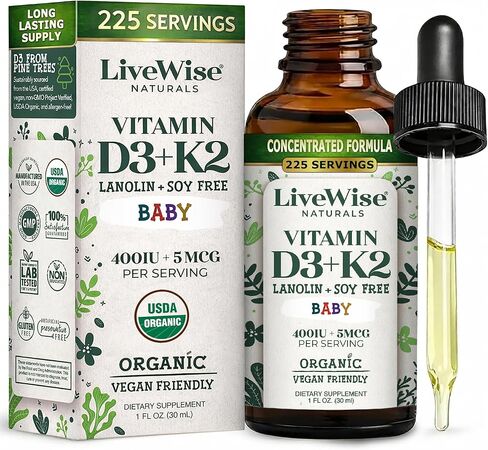 Vitamin D3 and Vitamin K2 Liquid Drops – Baby Vitamin D Drops for Infants w/ Vitamin K for Optimal Absorption – Vitamin D3 K2 Supplement w/ Organic MCT Oil Supports Healthy Bones, Brain, Immune System in Kuwait