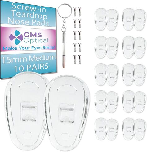 GMS Optical® Soft Screw-in Silicone Symmetrical Shape Eyeglass Nose Pads - 10 Pair (15mm) in Saudi Arabia