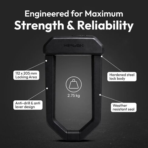 Hiplok D1000 للجنسين U-Lock منطقة إغلاق سوداء بالكامل 15.5 سم × 9.2 سم in Saudi Arabia