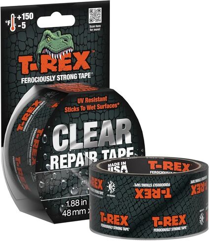 T-REX Ferociously Strong Repair Tape, Sticks to Wet Surfaces, All Weather and UV Resistant, 1.88" x 9 Yards, Clear, 1-Roll (241535) in Saudi Arabia