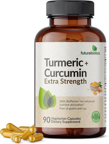 Futurebiotics Turmeric + Curcumin 1500 MG لكل جرعة، مضاد للأكسدة، دعم المفاصل والهضم مع BioPerine لتعزيز امتصاص العناصر الغذائية، غير معدل وراثيًا، 90 كبسولة نباتية in Kuwait