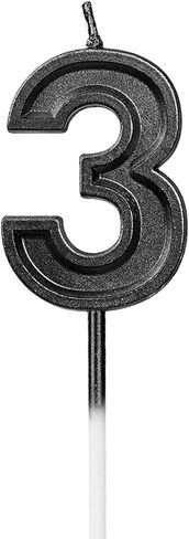 LUTER Black Glitter Happy Birthday Cake Candles Number Candles Number 3 Birthday Candle Cake Topper Decoration for Party Kids Adults (Number 3) in Saudi Arabia