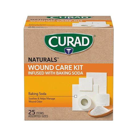 Curad SoothePlus Wound Care Kit with Arm & Hammer Baking Soda, Assorted Pack of Gauzes and Tape, 25 Count in Saudi Arabia