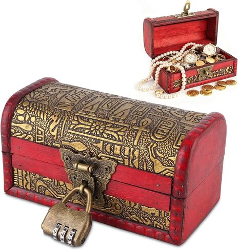 Buachois Vintage Treasure Chest Box,Small Wooden Boxes with Lock,Pirate Treasure Chest,Wooden Treasure Storage Box Decorative Box, for Jewelry Pearl Trinkets in Saudi Arabia