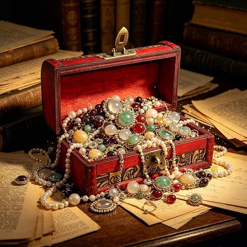 Buachois Vintage Treasure Chest Box,Small Wooden Boxes with Lock,Pirate Treasure Chest,Wooden Treasure Storage Box Decorative Box, for Jewelry Pearl Trinkets in Saudi Arabia