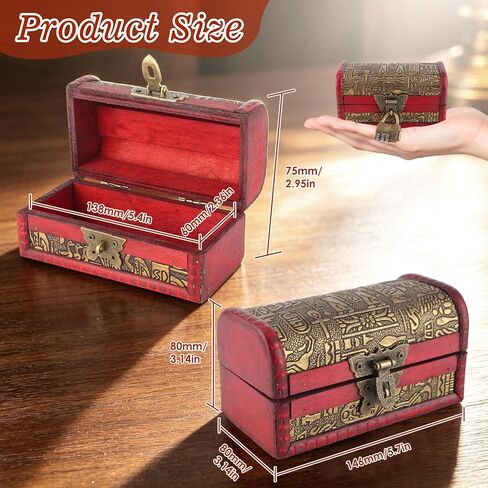 Buachois Vintage Treasure Chest Box,Small Wooden Boxes with Lock,Pirate Treasure Chest,Wooden Treasure Storage Box Decorative Box, for Jewelry Pearl Trinkets in Saudi Arabia