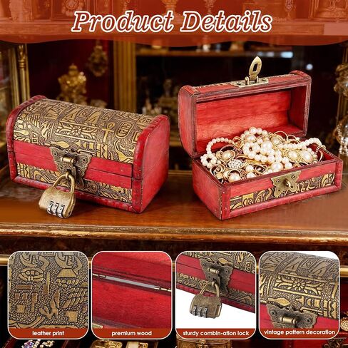 Buachois Vintage Treasure Chest Box,Small Wooden Boxes with Lock,Pirate Treasure Chest,Wooden Treasure Storage Box Decorative Box, for Jewelry Pearl Trinkets in Saudi Arabia