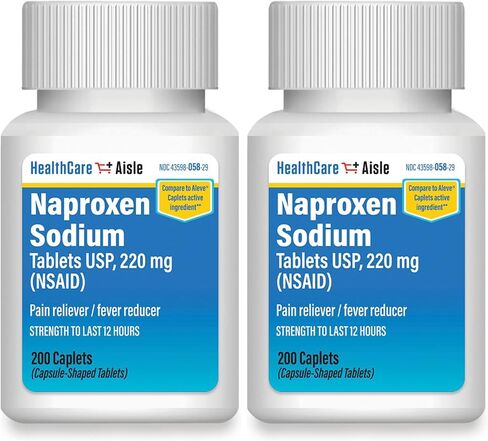 HealthCareAisle Naproxen Sodium، 220 مجم - 200 كبسولة - مسكن للألم ومخفض للحمى، ما يصل إلى 12 ساعة من الراحة in Kuwait
