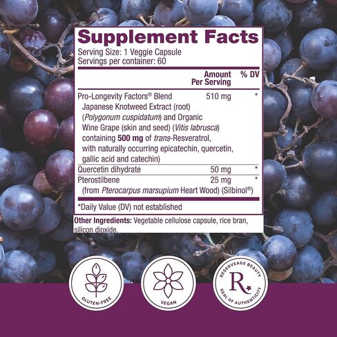 Reserveage Beauty, Resveratrol 100 mg, Antioxidant Supplement for Heart and Cellular Health, Supports Healthy Aging and Immune System, Paleo, Keto, 60 Capsules (60 Servings) in Saudi Arabia