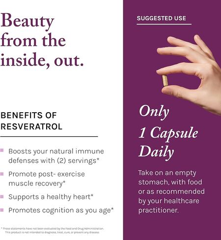 Reserveage Beauty, Resveratrol 100 mg, Antioxidant Supplement for Heart and Cellular Health, Supports Healthy Aging and Immune System, Paleo, Keto, 60 Capsules (60 Servings) in Saudi Arabia