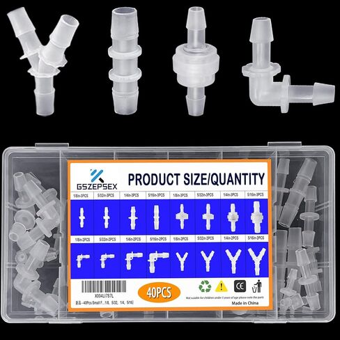 36Pcs Hose Barb Fittings, Check valves, 90 Degree Elbow L Fitting, one way valve, Y Fitting for Fuel, Gas, Liquid, Air Tubing (1/4", 5/16", 3/8", 1/2") in Saudi Arabia