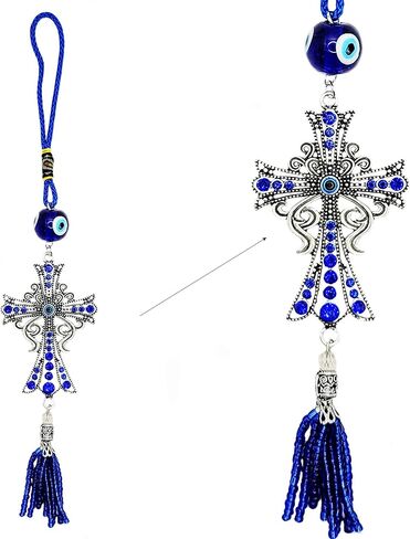 Luckboostium Cross Evil Eye Car Charm - Rear View Mirror Accessories - Evil Eye Crystal Cute Keychain - Evil Eye for Door or Home Office - for Good Luck and Protection in Saudi Arabia