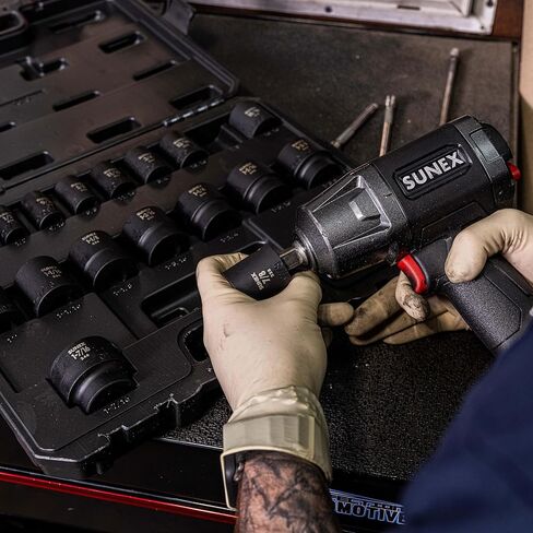 SUNEX TOOLS 2640، مجموعة مقابس تأثير محرك 1/2 بوصة، 19 قطعة، SAE، 3/8 بوصة - 1-1/2 بوصة، سبائك فولاذ Cr-Mo، تصميم زاوية نصف قطرها، علامات مزدوجة الحجم، حقيبة تخزين شديدة التحمل، يفي بمعايير ANSI in Kuwait