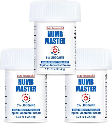 Numb Master 5% Lidocaine Topical Numbing Cream, 2 Pack of 1.25 Oz, Maximum Strength Pain Relief, Fast Acting Topical Anesthetic Cream with Aloe Vera, Vitamin E, Lecithin with Child Resistant Cap in Kuwait