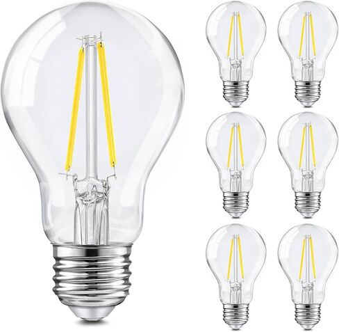 Tjoy 12 Pack A19 Vintage LED Edison Plusts ، Dimmable ، 60W مكافئ ، السطوع العالي 2700 كيلو أبيض دافئ ، 7W E26 قاعدة قياسية ، 800 لومين ، CRI80+، لمبة خيوط زجاجية شفافة للمنزل ، المزرعة in Kuwait