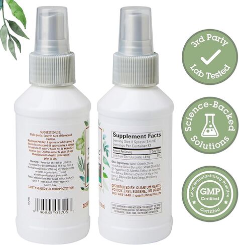 Quantum Health TheraZinc Oral Spray, Zinc Immune Support For Adults and Kids, Provides Throat Relief in a Soothing Liquid Zinc Spray, 4 Oz. in Saudi Arabia