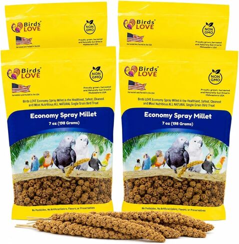 Birds LOVE Economy Spray Millet for Birds, 7 oz, GMO-Free Natural Millet Spray Treat, Stem-Reduced Edible Tops, Grown in USA, for Parakeets, Cockatiels, Lovebirds, Finches, Canaries & Small Parrots in Saudi Arabia