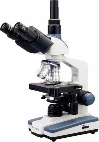 AmScope T120B-5M Digital Professional Siedentopf Trinocular Compound Microscope, 40X-2000X Magnification, WF10x and WF20x Eyepieces, Brightfield, LED Illumination, Abbe Condenser with Iris Diaphragm, Double-Layer Mechanical Stage, 100-240VAC, Includes 5MP in Saudi Arabia