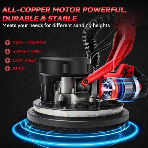 7" Handheld Drywall Sander 900W, 1400-2700RPM Portable Electric Wall Polishing Machine,Electric Sander with Vacuum, LED light, Collection Bag,Rough and fine Sanding,12 PCS Sanding Disc in Saudi Arabia