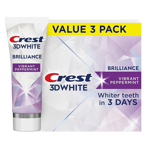 Crest 3D White Brilliance Vibrant Peppermint Teeth Whitening Toothpaste, 4.6 oz Pack of 3, Anticavity Fluoride Toothpaste, 100% More Surface Stain Removal, 24 Hour Active Stain Prevention in Saudi Arabia