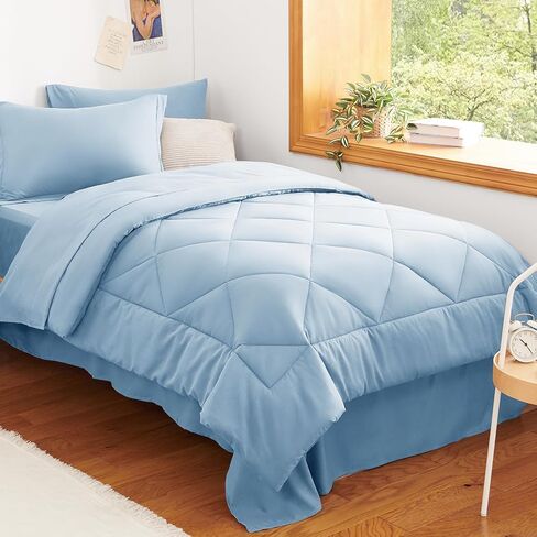 طقم لحاف CozyLux Queen مع ملاءات، 7 قطع سرير في حقيبة، أطقم سرير سوداء لجميع المواسم مع لحاف، أغطية وسائد، ملاءة مسطحة، ملاءة جاهزة وأغطية وسائد in Kuwait