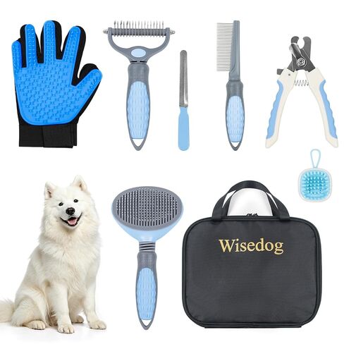 مجموعة أدوات العناية بالحيوانات الأليفة من Wisedog، مجموعة مبرد أظافر ومقص أظافر للكلاب والقطط، مشط حلاقة، مشط إزالة الشعر، مشط إزالة الشعر بلمسة واحدة، فرشاة حمام للكلاب، قفازات إزالة الشعر 7 قطع (وردي مطور) in Kuwait
