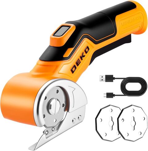 Cordless Electric Scissors Cardboard Cutter: DEKOPRO 2000mAh Electric Box Cutter, Rechargeable Power Rotary Cutting Tool with Safety Lock, 389g Carpet Scissors with Blade, Type-c(Yellow) in Saudi Arabia