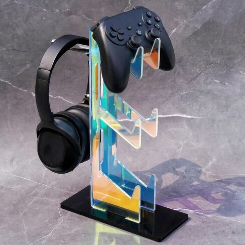 NiHome Controller Holder, Iridescent Acrylic 2-Tier Game Controller Stand | Universal Gaming Desk Organizer Dock Compatible With PS5 Xbox Switch, Stable Accessories Mount, Gamer Gift Idea in Kuwait