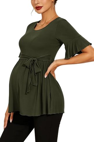 Women's Ruffle Maternity Tops Short Sleeve Wrap Tie Front Shirts Pregnancy Clothes in Saudi Arabia