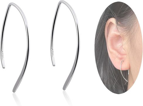 Pull Through Earrings Threader Earrings Sterling Silver Earrings Hypoallergenic Minimalist Earrings Thread Earrings Drop Earrings for Women Trendy in Saudi Arabia
