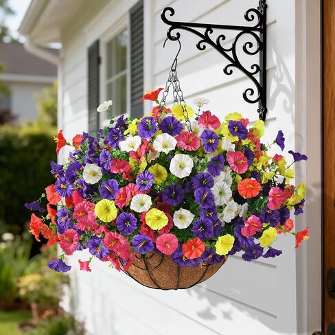 Fall Artificial Fake Hanging Flowers Plants Baskets for Outdoor Decoration, Faux Silk UV Resistant Look Real Morning Glory Arrangement for Porch Patio Garden Deck Home Autumn Decor(Orange Yellow) in Saudi Arabia