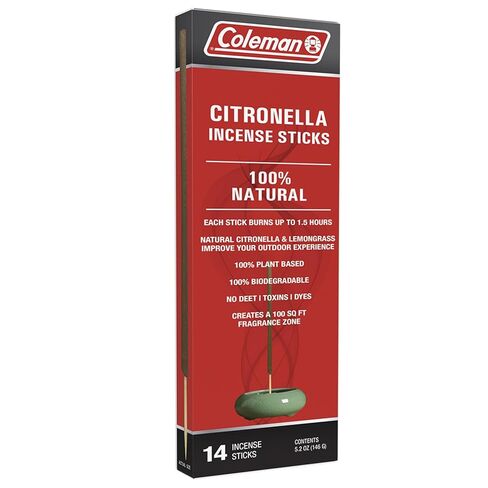 Coleman Citronella Incense Sticks, DEET Free with Natural Citronella and Lemongrass, 100% Plant Based, 100% Biodegradable, Up To 1.5h Burn Time per Stick, 14 Sticks in Saudi Arabia