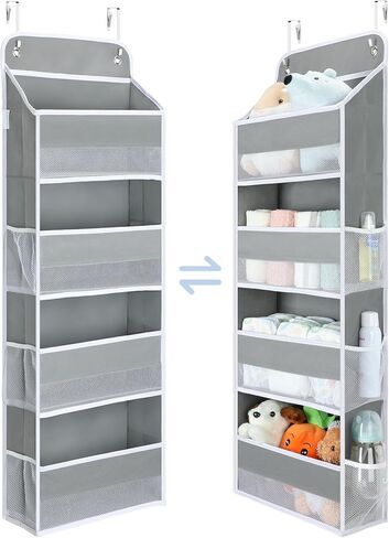 Yecaye 1 Pc 5 Tier Over the Door Organizer with 15 Pockets | 44lb Load Over the Door Storage | No Sagging Closet Organizers and Storage | Versatile Nursery Hanging Organizers for Home Dorm - Beige in Kuwait
