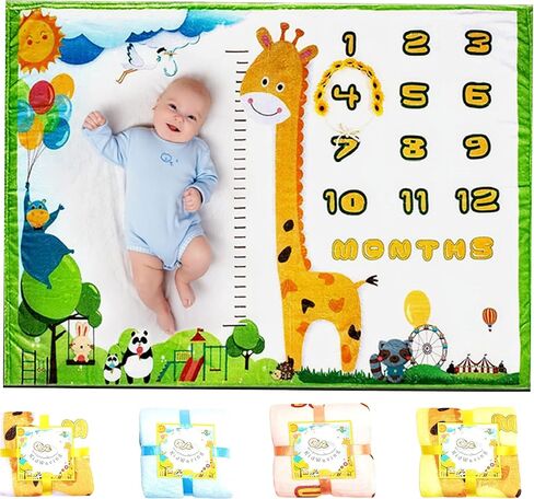 Ayushka Baby Milestone Blanket - Large 60"x40" Memory Blanket w/Growth Tracker, Soft Fleece First Year for Girl, Boy, Monthly Nursery Swaddling Blankets for Newborn Beautiful & Durable Shower Gift in Saudi Arabia