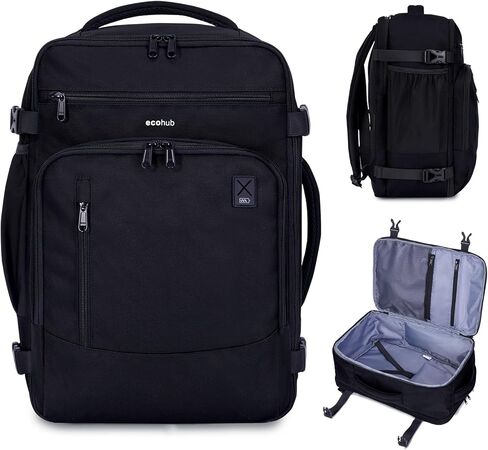 ECOHUB 16'' Small Travel Backpack, Underseat Carry on Backpack Airline Approved Personal Item Travel Bag with Multi-Pockets Laptop Backpack Lightweight Casual Daypack for Women Men, Black in Saudi Arabia